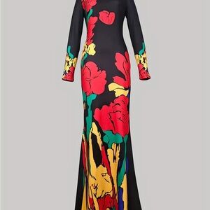 Elegant Floral Print Long MAXI Sleeve Dress